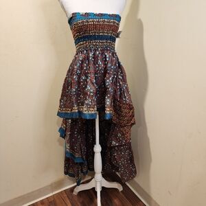 OCEAN BLUE APPAREL Free Size Bohemian Strapless High Low Dress